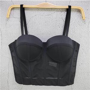 Sexy Black See-through Strap Bustier Bra, Crop Top Vegan Mesh Bustier Bra, Transparent Bustier Bra, Sexy Black Bustier, Spaghetti Straps Crop Top, Sexy Clubwear Bustier, #N21065