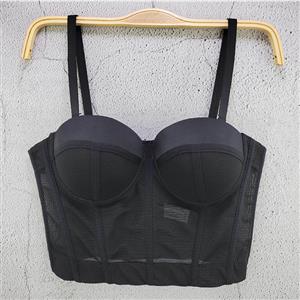 Fashion Black See-through Mesh Spaghetti Straps Bustier Bra Small Camisole Crop Top N21065