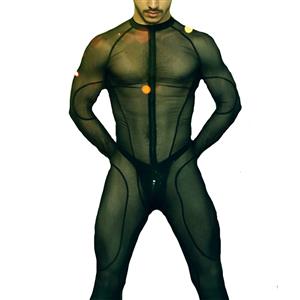 Men's Sexy See-through Mesh Bodysuit Long Sleeve BDSM Clothing Bondage Stretchy Clubwear N20101