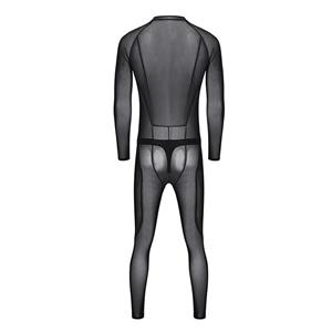 Men's Sexy See-through Mesh Bodysuit Long Sleeve BDSM Clothing Bondage Stretchy Clubwear N20101
