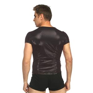 Men's Sexy Black Short Sleeve Tight Clubwear Shirt N17731