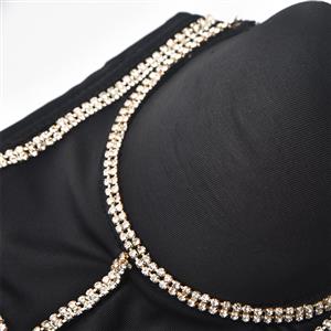 Fashion Black Rivet Spaghetti Straps Underwire B Cup Bustier Crop Top Bra N22661