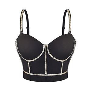 Fashion Black Rivet Spaghetti Straps Underwire B Cup Bustier Crop Top Bra N22661