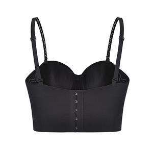 Fashion Black Rivet Spaghetti Straps Underwire B Cup Bustier Crop Top Bra N22661