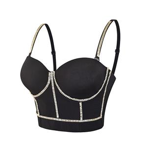 Fashion Black Rivet Spaghetti Straps Underwire B Cup Bustier Crop Top Bra N22661