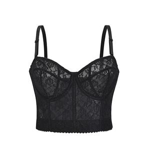 Sexy Black Spaghetti Straps Underwire Cup Bustier Bra Clubwear Crop Top N22668