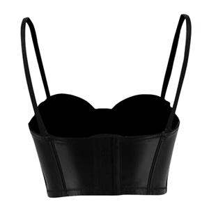 Sexy Black PU B Cup Spaghetti Straps Bustier Bra Clubwear Crop Top N22766