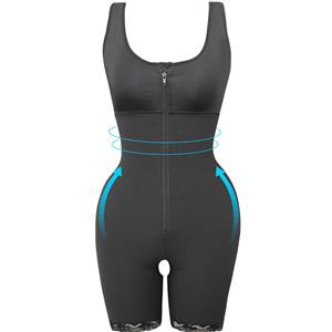 Sexy Black Front Zipper Closure Shapewear Elastic Body Shaper Sport Bodysuit N20400