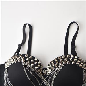 Sexy Black Spaghetti Straps Sliver Rivet Bustier Bra Corset Clubwear Crop Top N22631