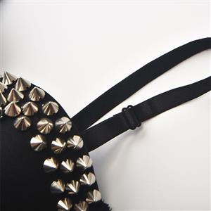 Sexy Black Spaghetti Straps Sliver Rivet Bustier Bra Corset Clubwear Crop Top N22631