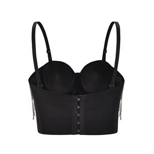 Sexy Black Spaghetti Straps Diamond Tassel Chain Bustier Bra Corset Clubwear Crop Top N22635