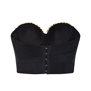 Sexy Black Spaghetti Straps Golden Chain Bustier Bra Corset Clubwear Crop Top N22632