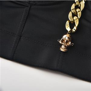 Sexy Black Spaghetti Straps Golden Chain Bustier Bra Corset Clubwear Crop Top N22632