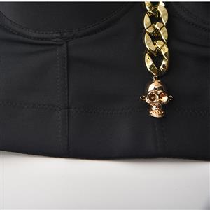 Sexy Black Spaghetti Straps Golden Chain Bustier Bra Corset Clubwear Crop Top N22632