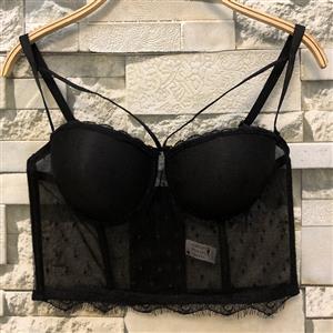 Sexy Sheer Mesh Strappy Padded Underwire B Cup Bustier Bra Clubwear Crop Top N19959