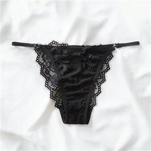 Sexy Black Lace Bowknot Bikini Low Waist Thong PT23191