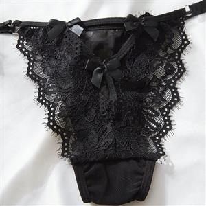 Sexy Black Lace Bowknot Bikini Low Waist Thong PT23191