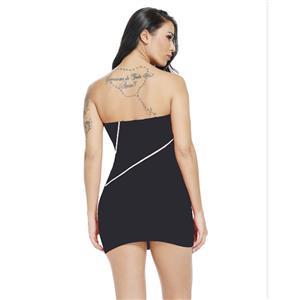 Sexy Black Strapless Tube Dress Clubwear Transparent Lingerie Bodycon Mini Dress N18468