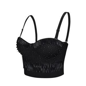 Sexy Black Tube Beading B Cup Spaghetti Straps Bustier Bra Clubwear Crop Top N20958