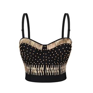 Sexy Golden Tube Beading B Cup Spaghetti Straps Bustier Bra Clubwear Crop Top N20959