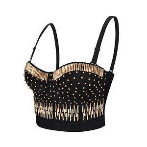 Sexy Golden Tube Beading B Cup Spaghetti Straps Bustier Bra Clubwear Crop Top N20959