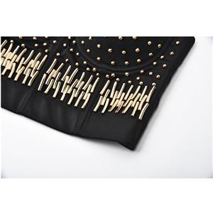 Sexy Golden Tube Beading B Cup Spaghetti Straps Bustier Bra Clubwear Crop Top N20959