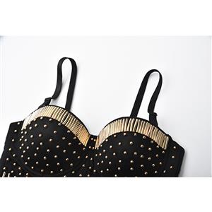 Sexy Golden Tube Beading B Cup Spaghetti Straps Bustier Bra Clubwear Crop Top N20959