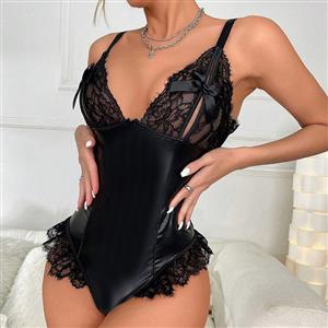 Sexy Black Backless Spaghetti Straps V Neck Bodysuit Teddies Lingerie N23043