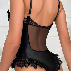 Sexy Black Backless Spaghetti Straps V Neck Bodysuit Teddies Lingerie N23043