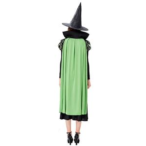 Gothic Black Witch Long Dress Bat Adult Halloween Cosplay Costume with Hat N19432