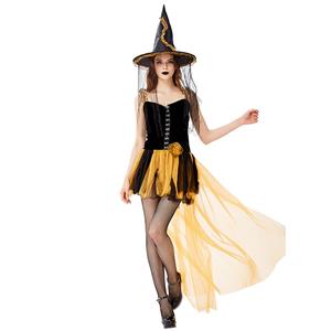 Black Vintage Witch Costume, Vintage Witch Halloween Party Dress, Sexy Black Witch Costume, Fashion Black Witch Womens Costume, #N19433