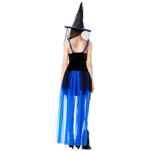 Sexy Gothic Black Witch Mini High-low Dress Adult Halloween Cosplay Costume with Hat N19440