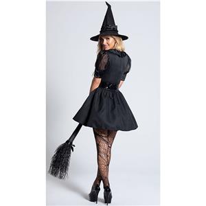 Sexy Black Witch Tight Top Multi-layered Mesh Belted Fluffy Dress Adult Cosplay Costume N20994