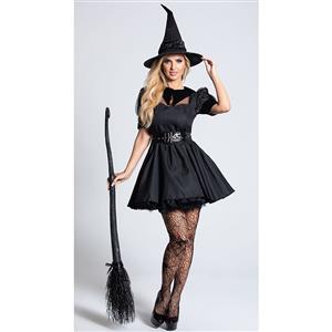 Sexy Black Witch Tight Top Multi-layered Mesh Belted Fluffy Dress Adult Cosplay Costume N20994