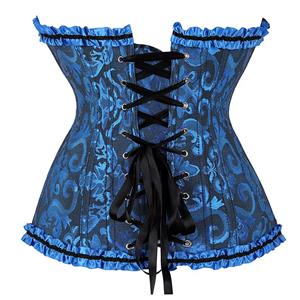 Sexy Blue Busk Closure Embroidered Burlesque Corset N22778