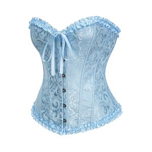 Sexy Blue Busk Closure Embroidered Burlesque Corset N23896