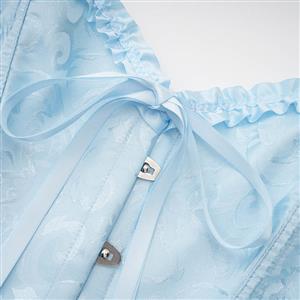 Sexy Blue Busk Closure Embroidered Burlesque Corset N23896