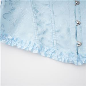 Sexy Blue Busk Closure Embroidered Burlesque Corset N23896