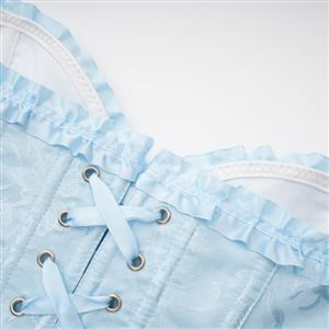 Sexy Blue Busk Closure Embroidered Burlesque Corset N23896