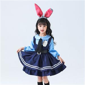 Lovely Girl Long Sleeve Dress Judy Hopps Police Children Cosplay Costume N22901