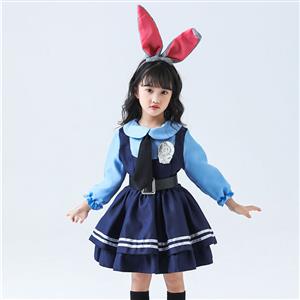 Lovely Girl Long Sleeve Dress Judy Hopps Police Children Cosplay Costume N22901