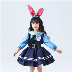 Lovely Girl Long Sleeve Dress Judy Hopps Police Children Cosplay Costume N22901