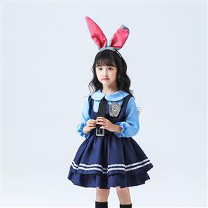 Lovely Girl Long Sleeve Dress Judy Hopps Police Children Cosplay Costume N22901