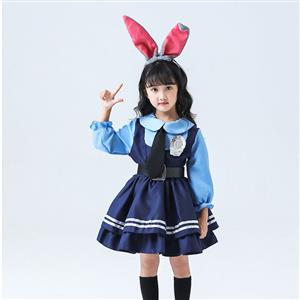 Lovely Girl Long Sleeve Dress Judy Hopps Police Children Cosplay Costume N22901