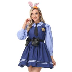 Lovely Long Sleeve Turndown Collar Dress Judy Hopps Police Cosplay Adult Costume N22831