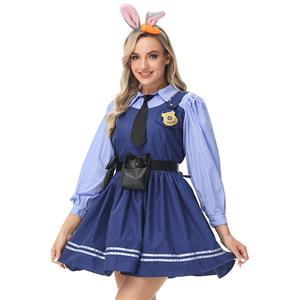 Lovely Long Sleeve Turndown Collar Dress Judy Hopps Police Cosplay Adult Costume N22831