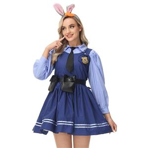 Lovely Long Sleeve Turndown Collar Dress Judy Hopps Police Cosplay Adult Costume N22831