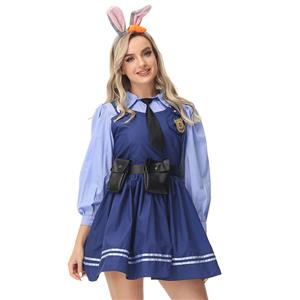 Lovely Long Sleeve Turndown Collar Dress Judy Hopps Police Cosplay Adult Costume N22831