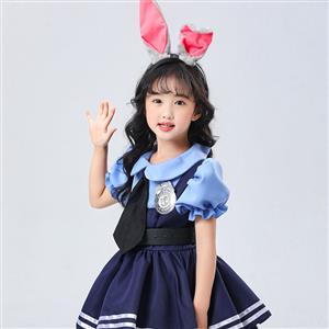 Lovely Short Sleeve Dress Judy Hopps Police Cosplay Children Costume N22695