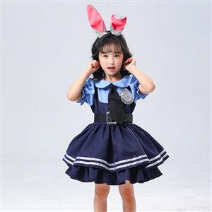 Hot Police Costume, Sexy Judy Hopps Police Rabbit Dress, Sexy Police Cosplay Costume, Sexy Police Uniform Halloween Costume, Lovely Children Short Sleeve Dress Judy Hopps Police Cosplay Costume,#N22695